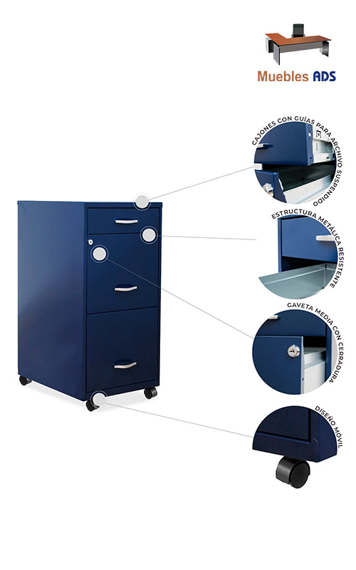 Archivero Metalico con Pedestal Azul